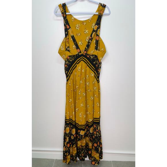 Free People Sunrise Oblivion Maxi Dress Antique Gold Floral Size 12 Boho - Picture 7 of 11